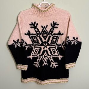 Vintage Express tricot wool high neck, snowflake tunic sweater size S bulky